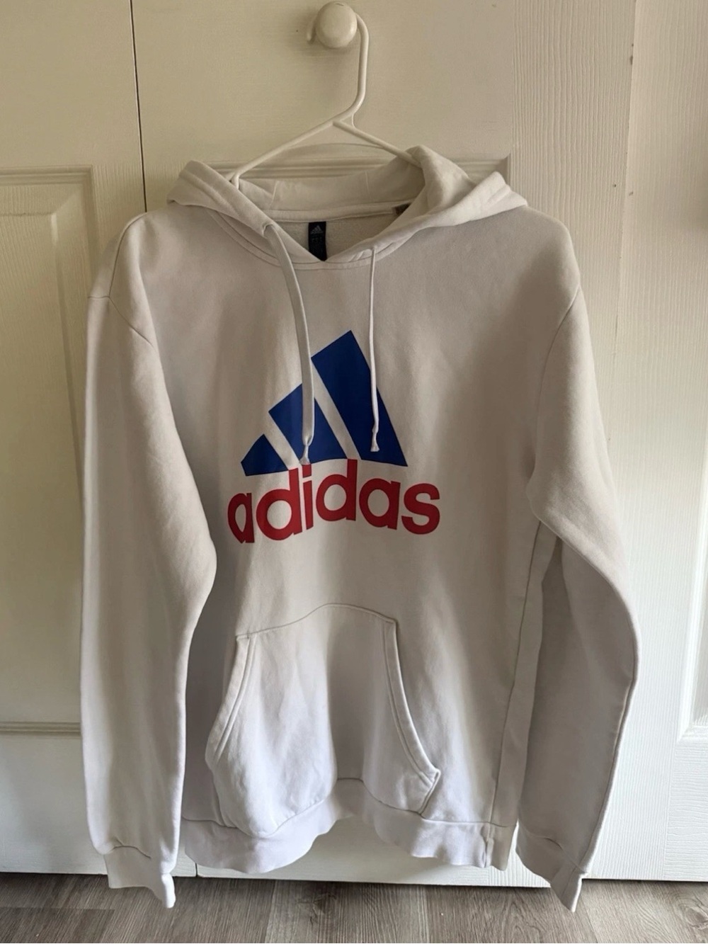 Adidas Logo Graphic Fleece Pullover Hoodie White Cotton Unisex S